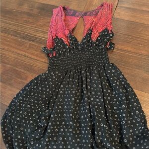 Free People Black and Red Textured Top